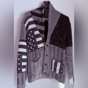 VINTAGE RALPH LAUREN DENIM & SUPPLY AMERICAN FLAG HEAVY K NIT PATCHWORK CARDIGAN